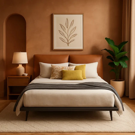 Noir Frame Modern King Size Bed With Upholstered Headboard