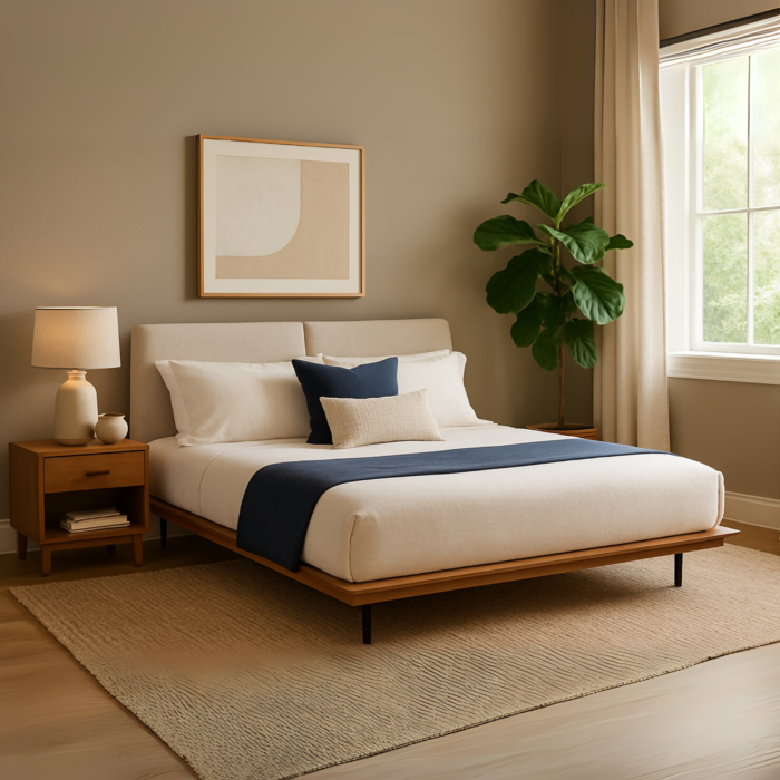Noll Modern King Size Bed With Upholstered Headboard