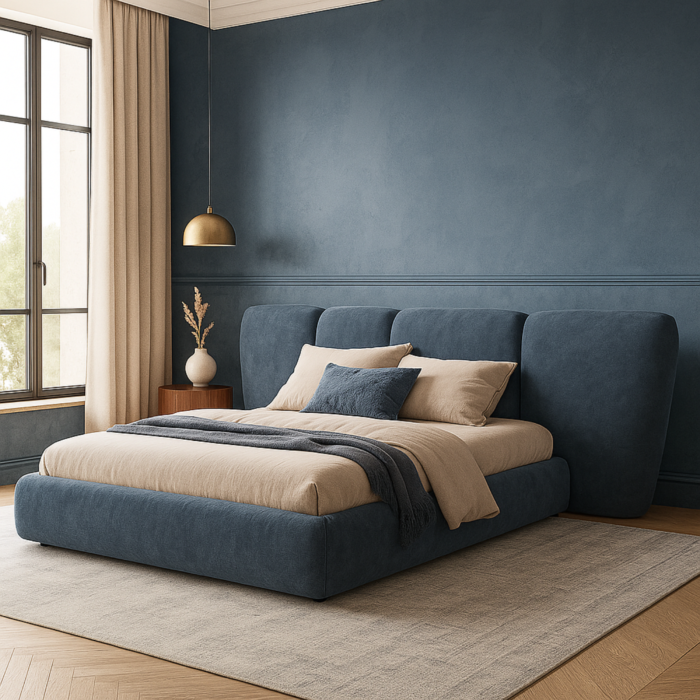 Solace Frame Modern King Size Bed With Upholstered Headboard