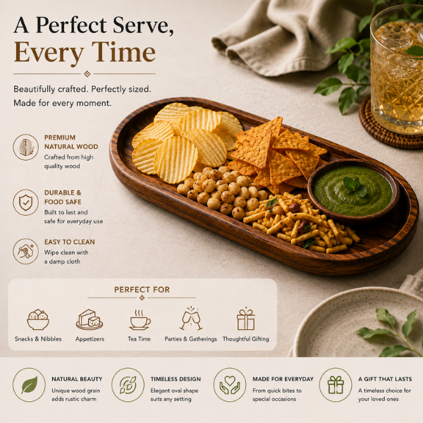 Woodland Edge Wooden Serving Platter | Rustic Cheese Board, Snack & Appetiser Serving Tray