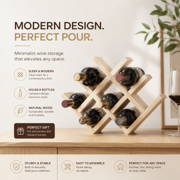 X-Frame Wooden Wine Rack | 8-Bottle Countertop Wine Holder