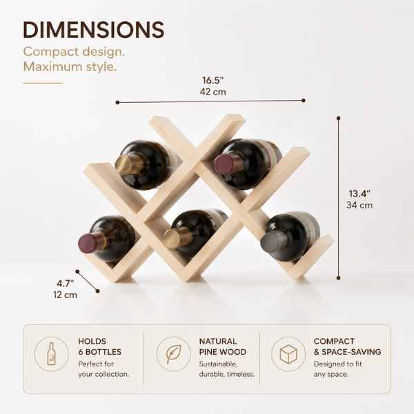 X-Frame Wooden Wine Rack | 8-Bottle Countertop Wine Holder