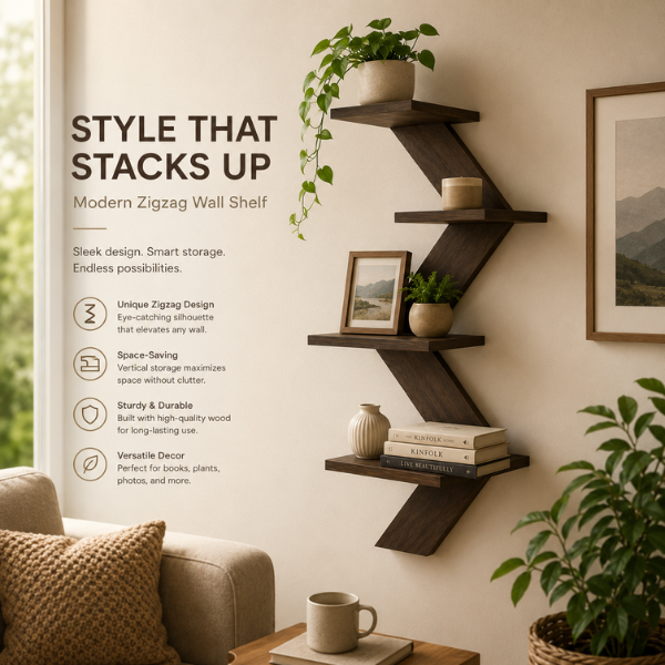 Zivo Zag Modern Wall Shelf for Living Room & Bedroom Decor