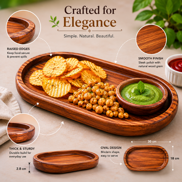 Woodland Edge Wooden Serving Platter | Rustic Cheese Board, Snack & Appetiser Serving Tray