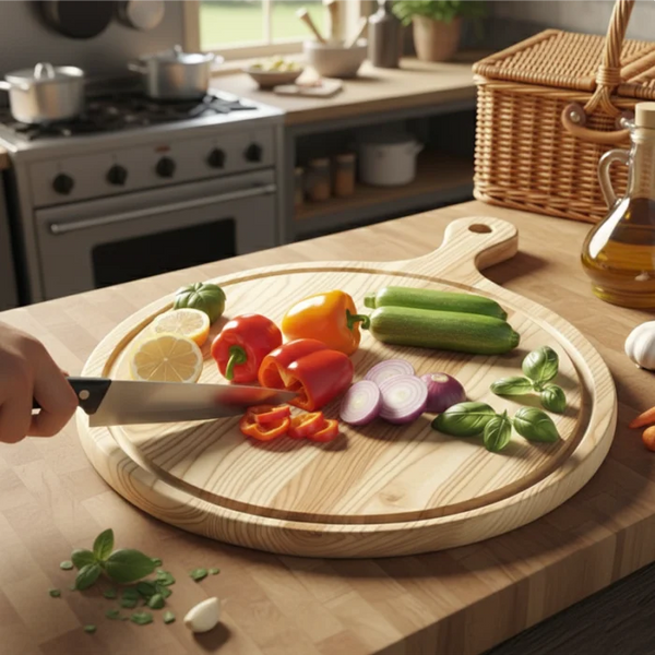 Wooden Pizza & Charcuterie Board Set of 2 with Handle | Solid Wood Serving Boards