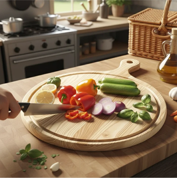 Wooden Pizza & Charcuterie Board Set of 2 with Handle | Solid Wood Serving Boards