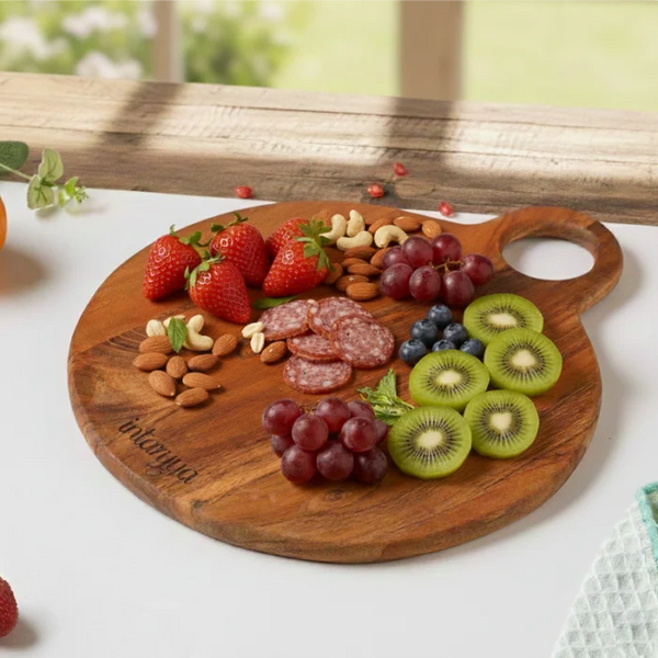 Round Wooden Chopping Board Set of 3 with Stand | Multi-Purpose Cheese & Snack Boards