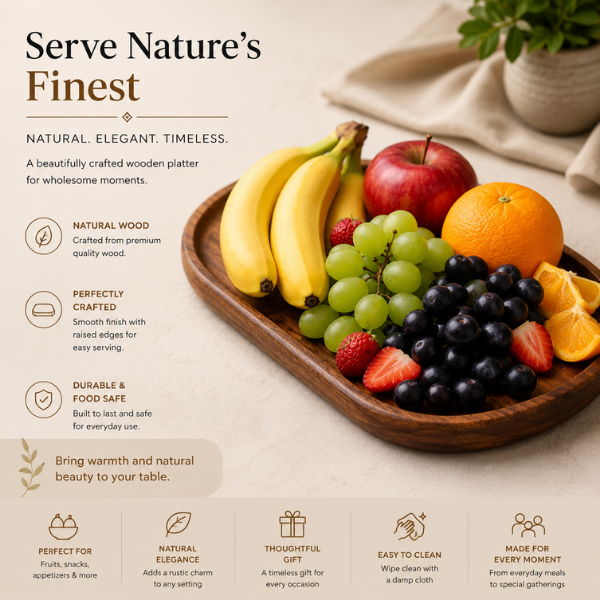 Woodland Edge Wooden Serving Platter | Rustic Cheese Board, Snack & Appetiser Serving Tray