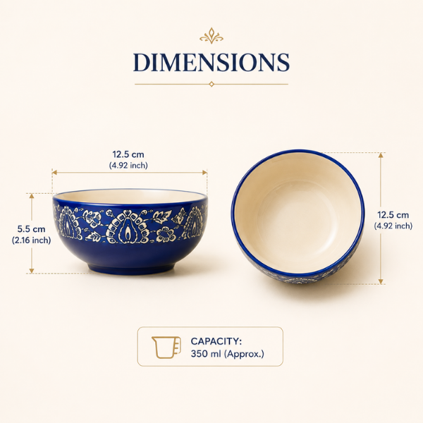 Indigo Glass Dessert Bowl Set | Ice Cream, Snack & Serving Bowls – Set of 6