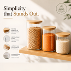 Square Borosilicate Glass Storage Jars – Airtight Food Containers for Pulses, Rice & Grains, Set of 3