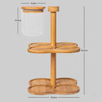 Premium Bamboo & Glass Revolving Masala Rack – 360° Spinning Kitchen Storage with 12 Jars