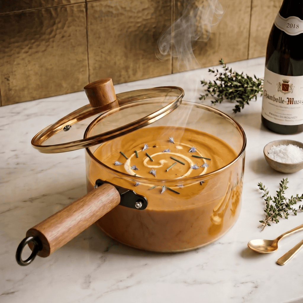 Borosilicate Glass Saucepan with Lid & Wooden Handle | Heat Resistant Cooking Pot