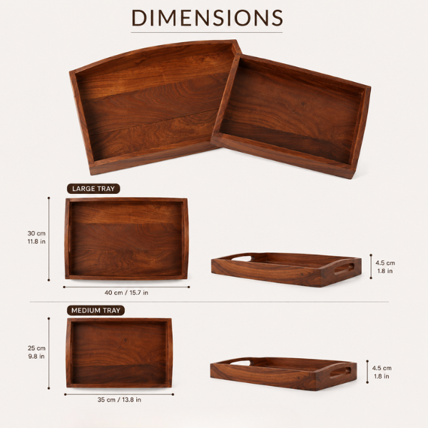 Wooden Serving Tray Set | Premium Snack, Tea & Dining Trays – Set of 2