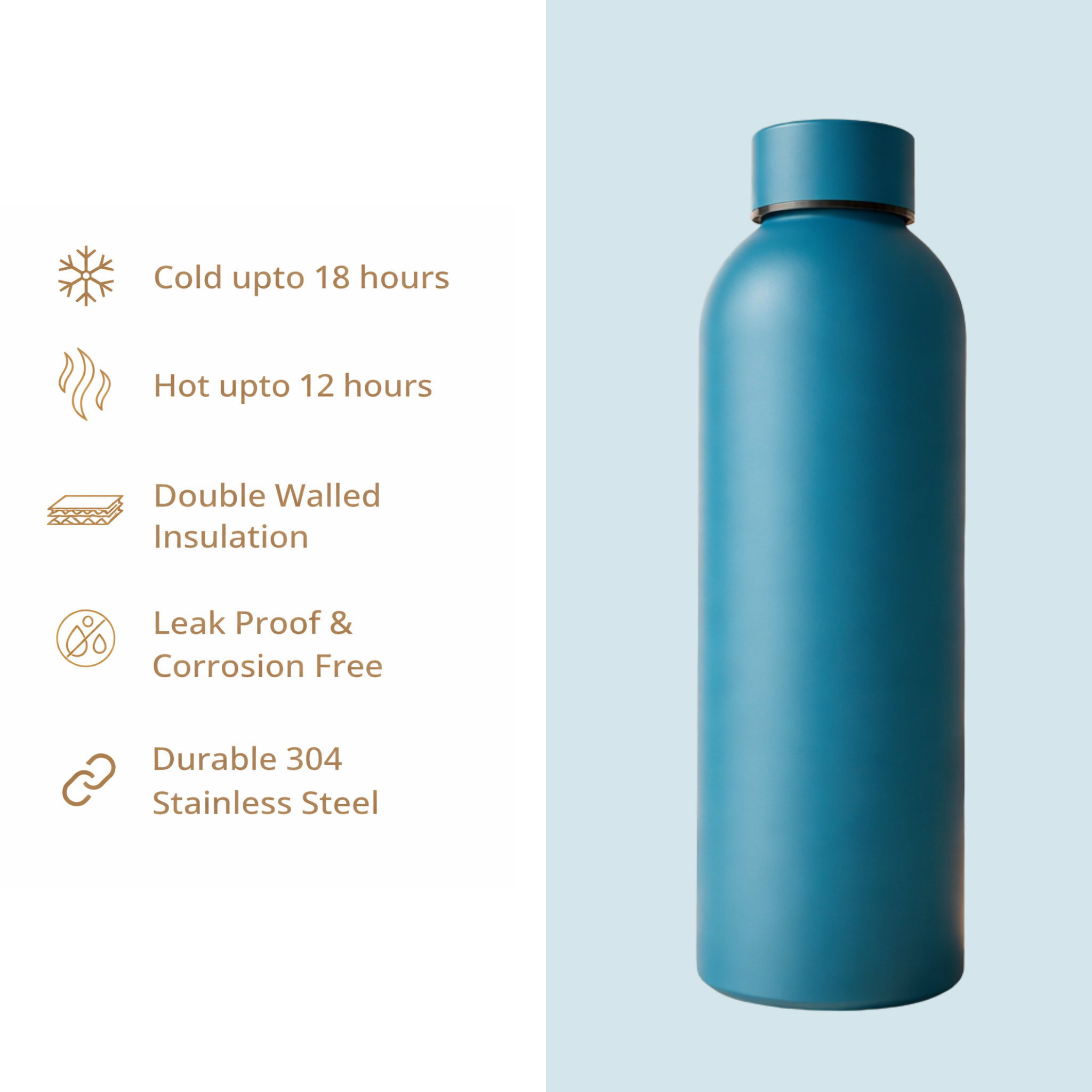 Insulated Stainless Steel Water Bottle (500ml) | Hot & Cold Vacuum Flask upto 18 hrs