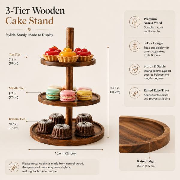 Wooden Cupcake & Dessert Serving Stand - 3-Tier Cake Stand