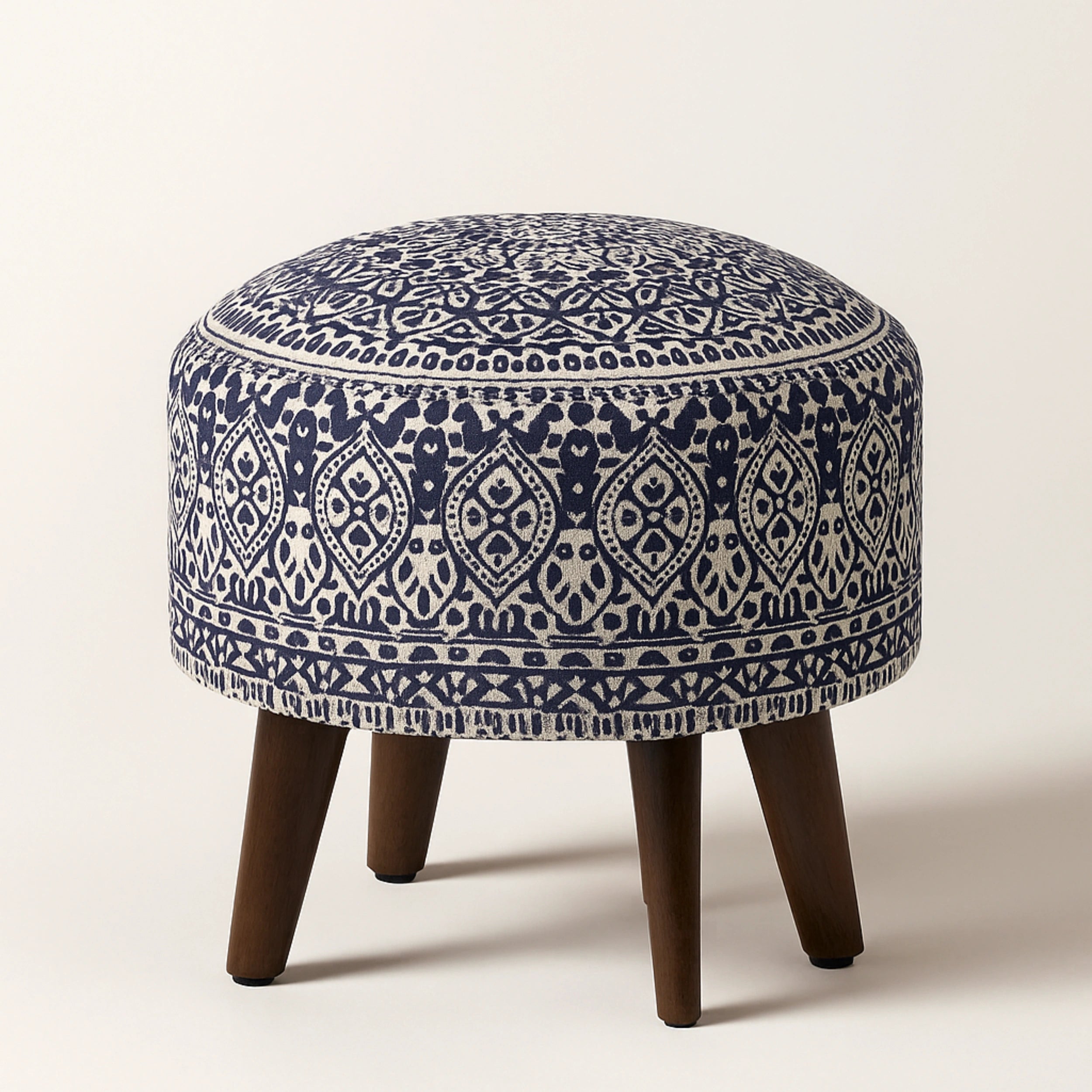 Boho Printed Upholstered Ottoman Stool