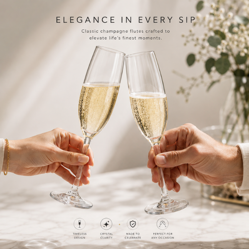 Elegant Crystal-Clear Champagne Flutes – Set of 6 Sparking Wine Glasses