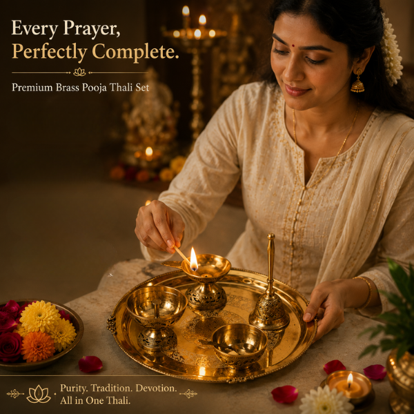 Divine Puja Thali Set with Diya, Roli Container & Puja Accessories