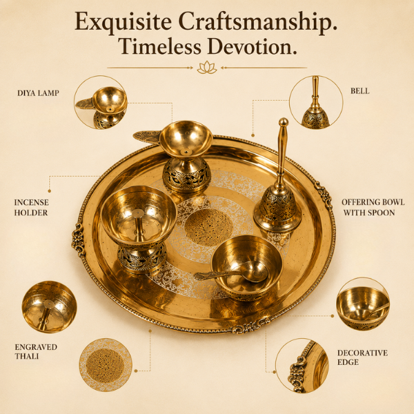 Divine Puja Thali Set with Diya, Roli Container & Puja Accessories