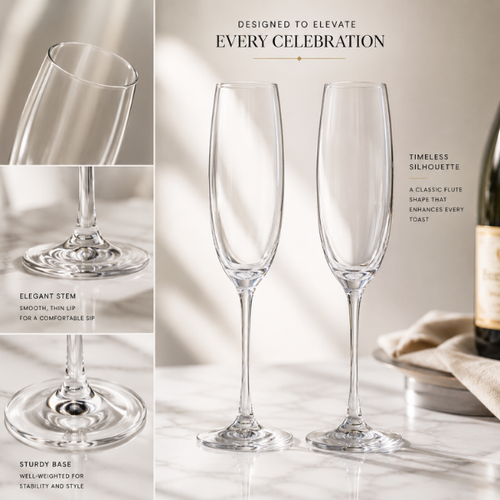 Elegant Crystal-Clear Champagne Flutes – Set of 6 Sparking Wine Glasses