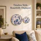 Blue and White Botanical Wall Plate Set – Decorative Ceramic Art Set of 2