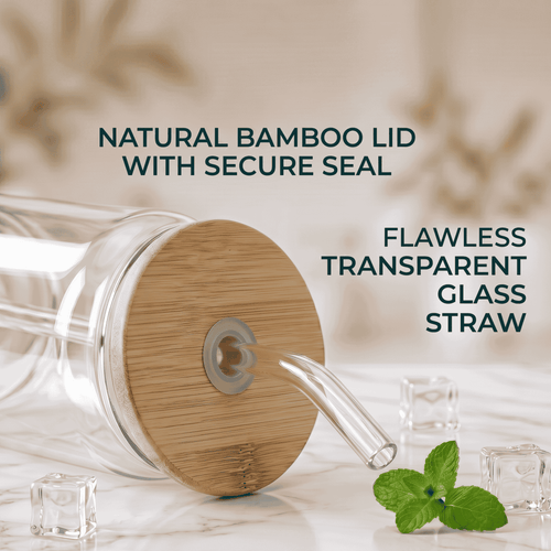 Eco-Chic Glass Tumbler Set of 2 with Bamboo Lid & Straw