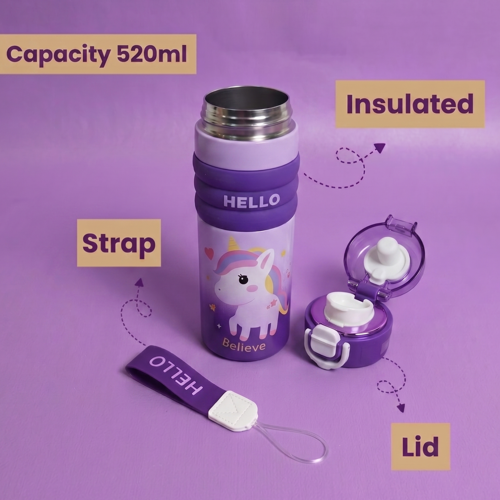 Unicorn Kids Water Bottle – Leak-Proof, BPA-Free, & Easy-Grip Design for School and Play