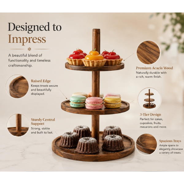 Wooden Cupcake & Dessert Serving Stand - 3-Tier Cake Stand