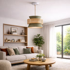 Sage Green Fabric and Natural Rattan Pendant Ceiling Light