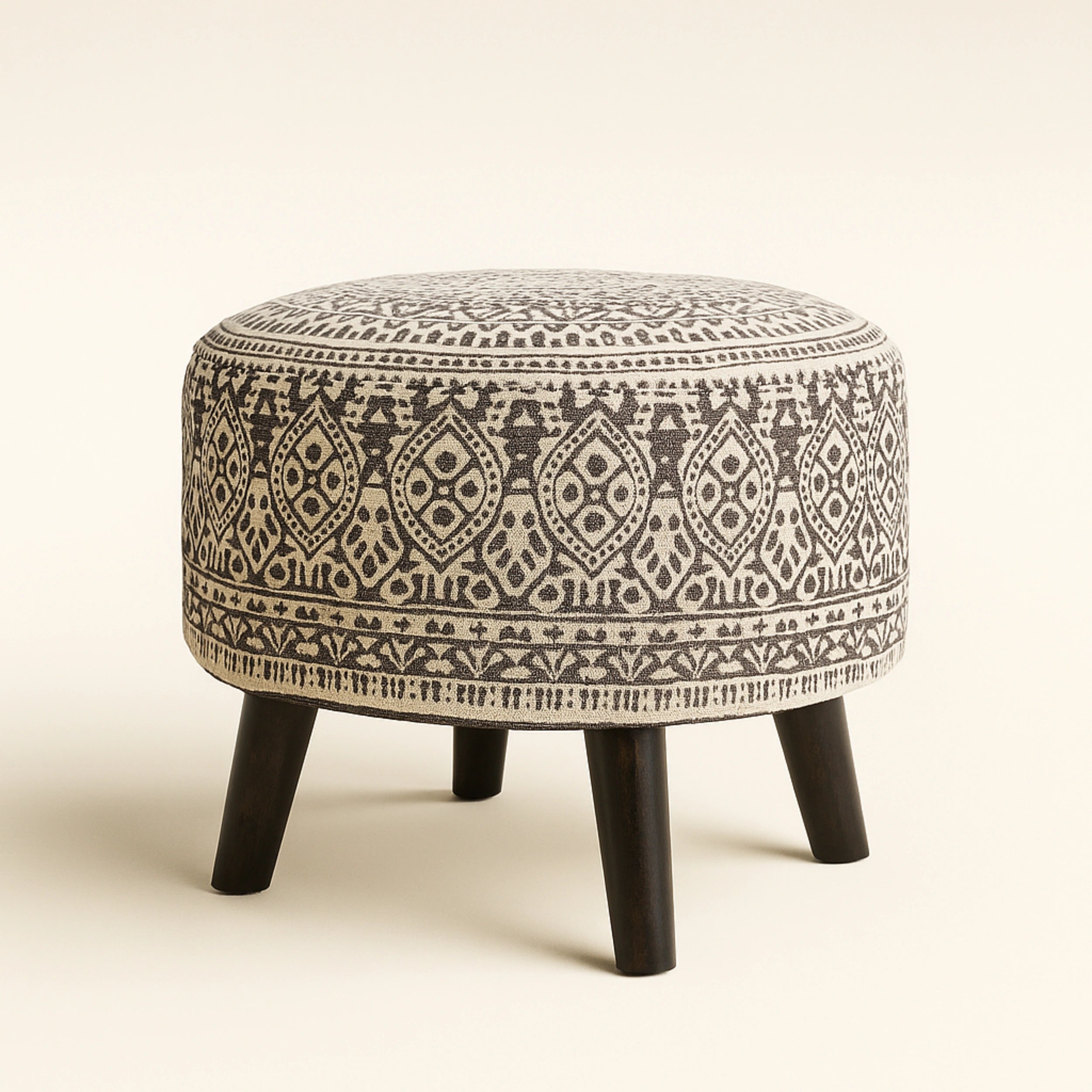 Boho Printed Upholstered Ottoman Stool