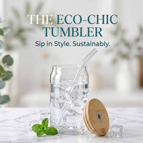 Eco-Chic Glass Tumbler Set of 2 with Bamboo Lid & Straw