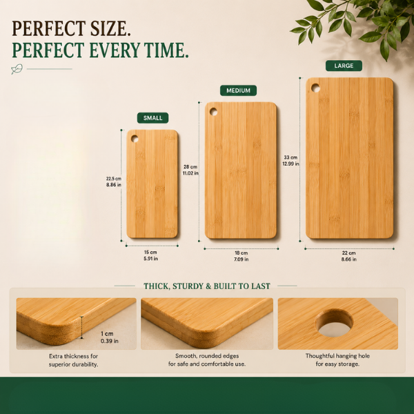 Rectangle Wooden Chopping Board Set of 3 with Stand | Solid Wood Cutting Boards for Kitchen & Serving