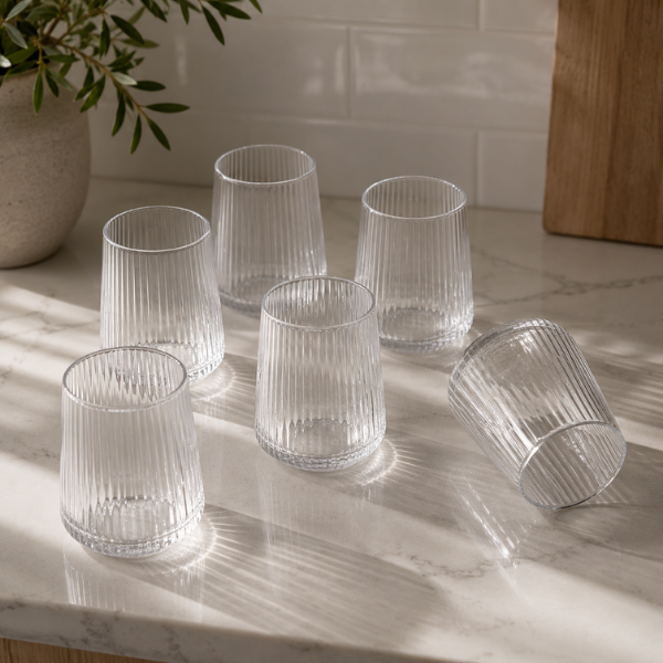 Rippleline Juice Glass Set – Textured Modern Drinkware Set of 6