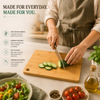 Rectangle Wooden Chopping Board Set of 3 with Stand | Solid Wood Cutting Boards for Kitchen & Serving