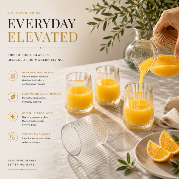 Rippleline Juice Glass Set – Textured Modern Drinkware Set of 6