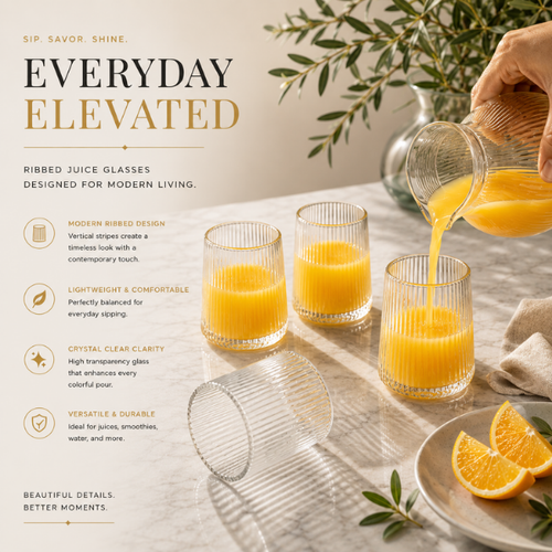 Rippleline Juice Glass Set – Textured Modern Drinkware Set of 6