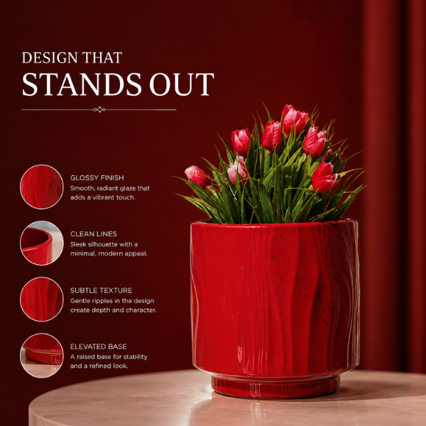 Crimson Glow Ceramic Decorative Vase - Medium Size