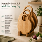 Round Wooden Chopping Board Set of 3 with Stand | Multi-Purpose Cheese & Snack Boards