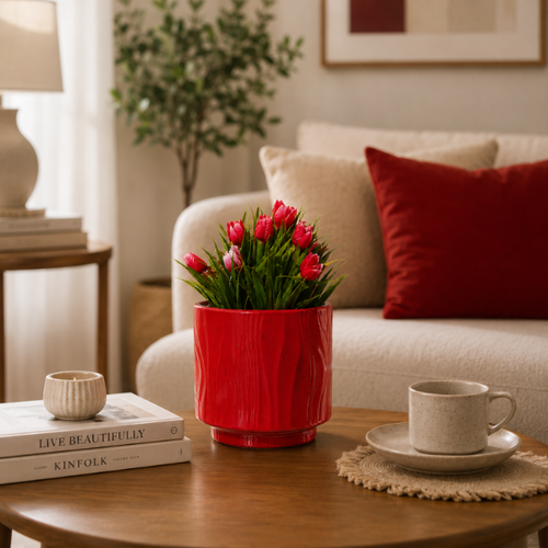 Crimson Glow Ceramic Decorative Vase - Medium Size