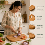 Rustiq Wooden Chopping Board with Handle | Solid Wood Cutting & Serving Board for Kitchen