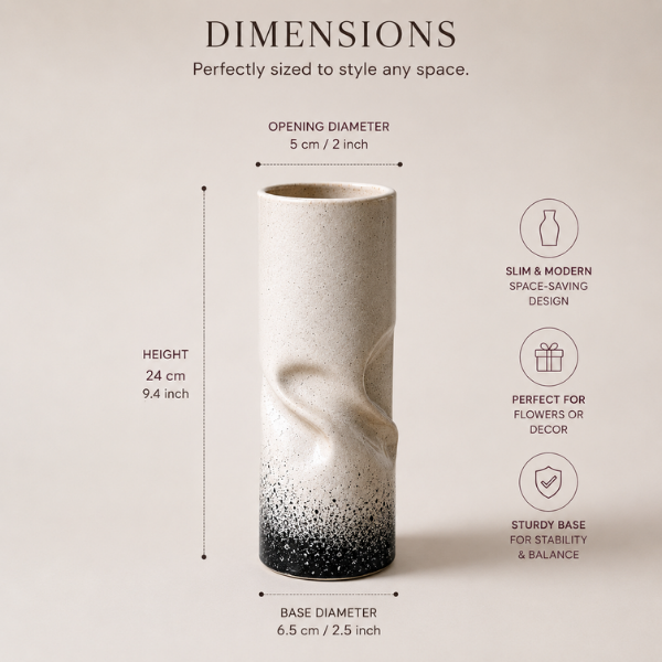 Eternal Loop Vase - Crushed Paper Bag Style Ceramic Vase Cream & Black