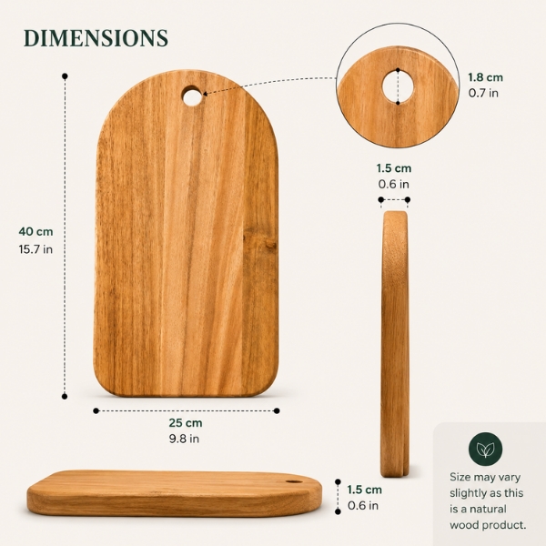 Rustiq Wooden Chopping Board with Handle | Solid Wood Cutting & Serving Board for Kitchen