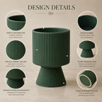 Forest Green Ribbed Ceramic Pedestal Vase