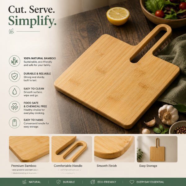 Wooden Bamboo Chopping Board with Long Loop Handle