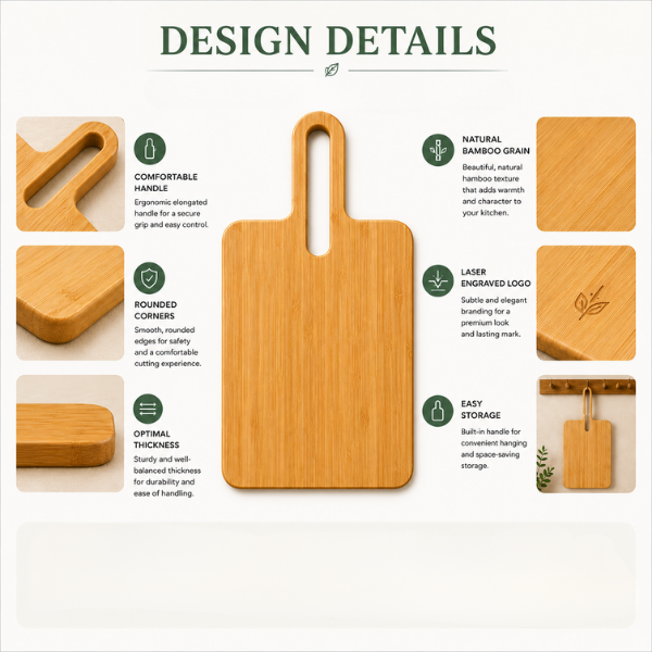 Wooden Bamboo Chopping Board with Long Loop Handle