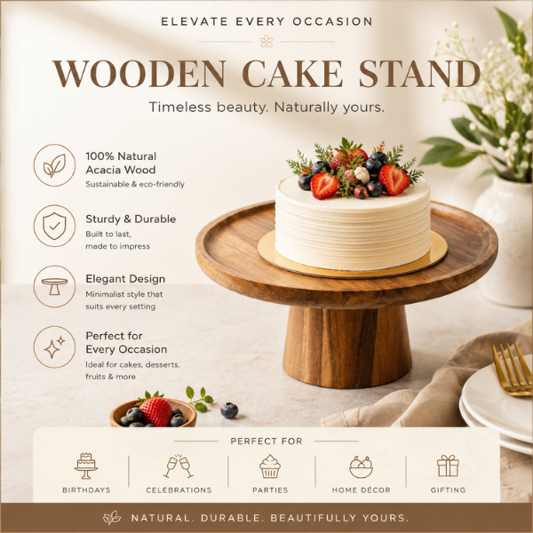 Wooden Cake Stand | Pedestal Stand for Cakes & Desserts