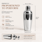 Silver Frost Cocktail Shaker | Stainless Steel Bar Shaker for Cocktails & Mocktails