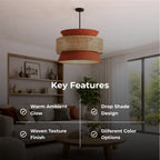 Sage Green Fabric and Natural Rattan Pendant Ceiling Light
