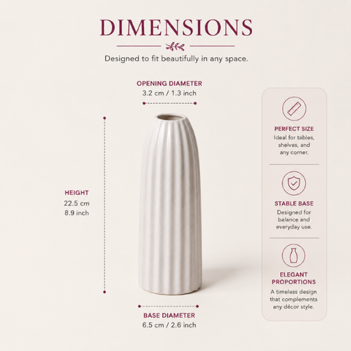 Pearl Crest Vase - Vertical Ribbed White Ceramic Vase Modern Fluted Design