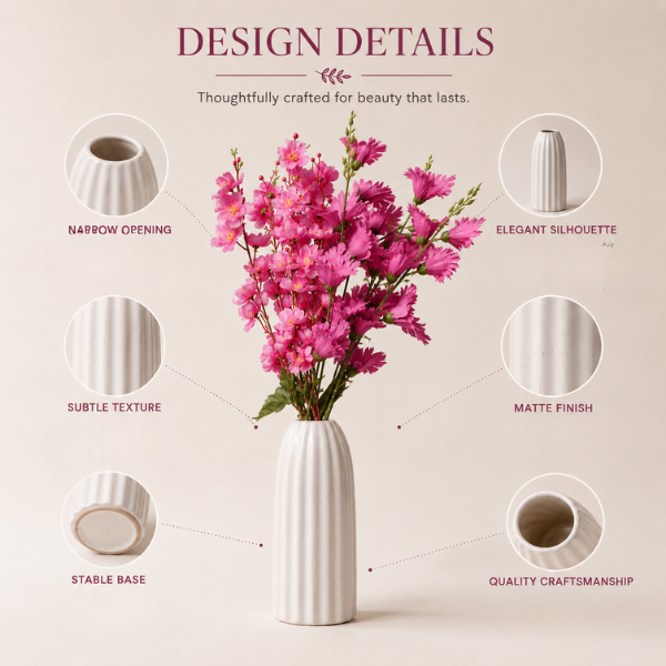 Pearl Crest Vase - Vertical Ribbed White Ceramic Vase Modern Fluted Design